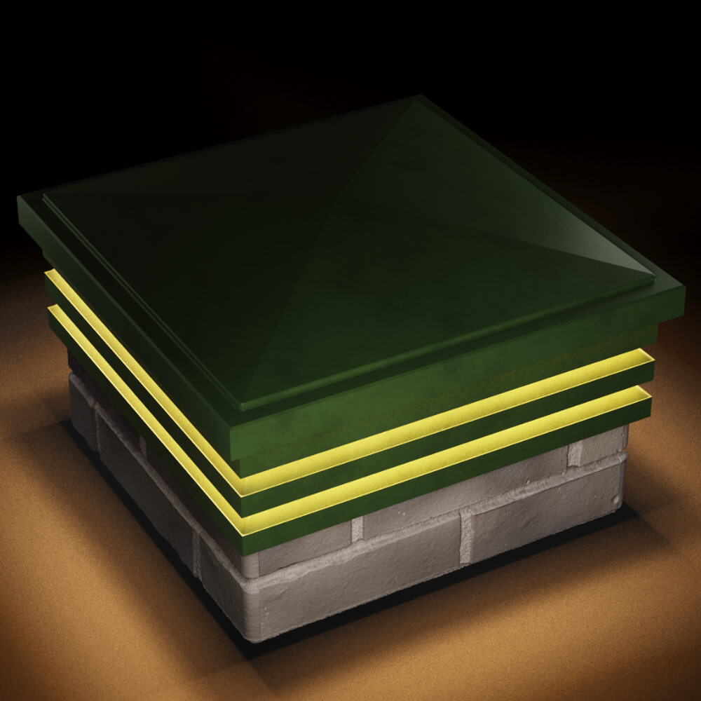 Колпак Zking Бона ХайТек Зеленый на столб 1.5х1.5 кирпича (385х385мм) с подсветкой в Канске фото