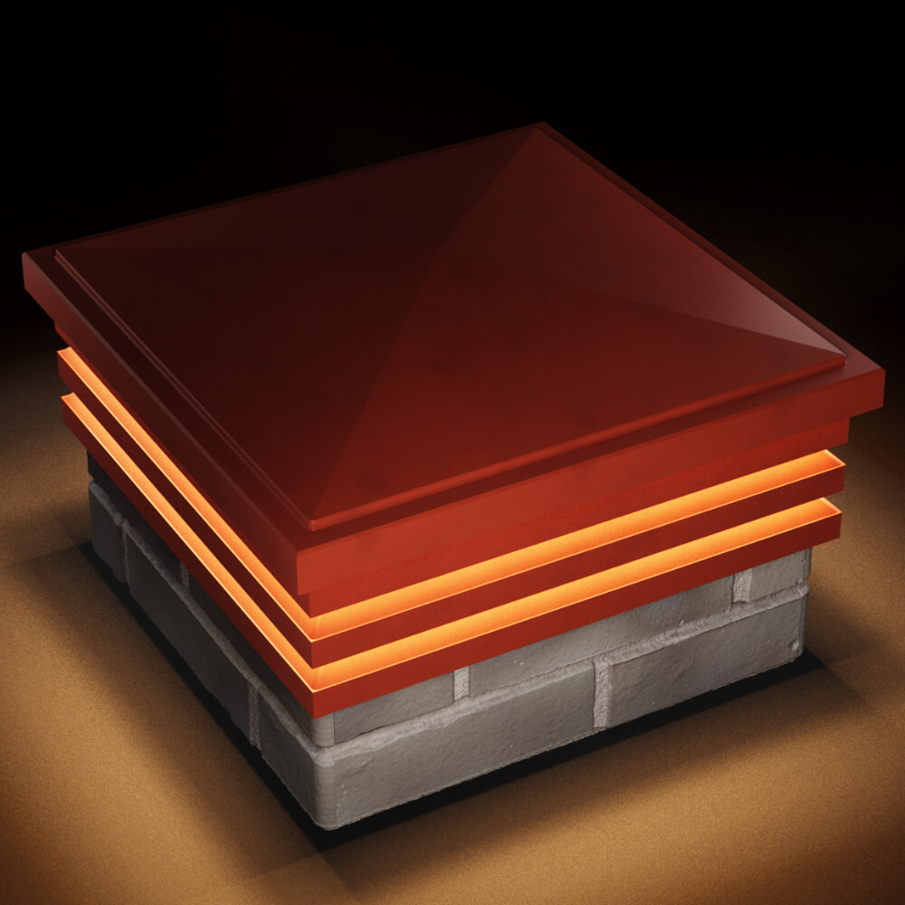 Колпак Zking Бона ХайТек Красный на столб 1.5х1.5 кирпича (385х385мм) с подсветкой в Канске фото